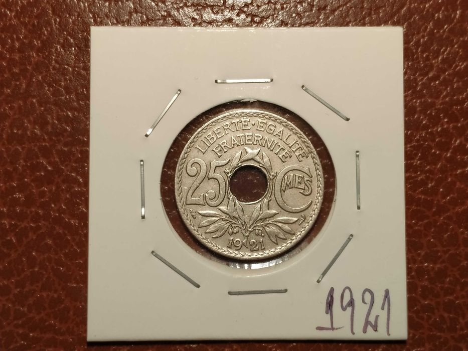 250 França - moeda de 25 centimes de 1921 (plantas)