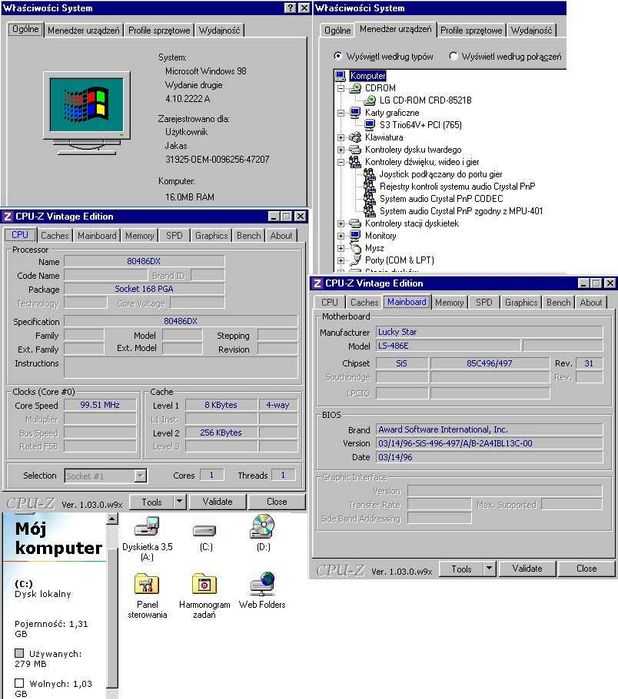 Stary zabytkowy retro komputer AT 486DX4 100mhz/16mb RAM/1.6GB/S3/CD