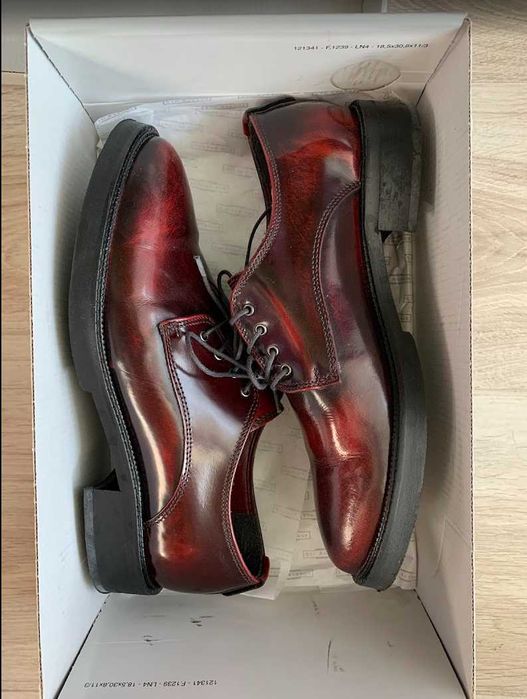 Eleganckie skórzane półbuty damskie, oxfordy, kolor wiśniowy, roz 37