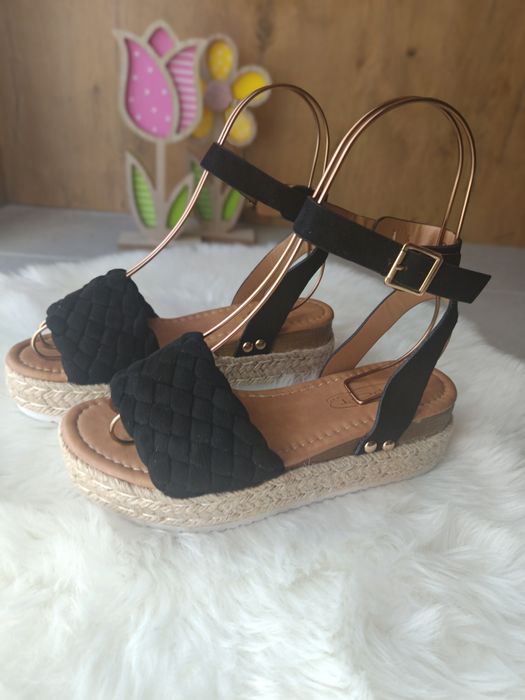 Sandały damskie na platformie nowe boho czarne 37