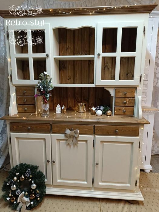 REZERWACJA Kredens drewniany beżowy prowansalski wiejski rustykalny DO