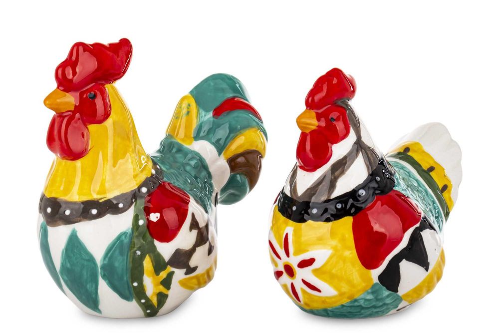 2 x Kura Ceramiczna Kolorowa – Dekoracyjne Figurki Wielkanocne Retro