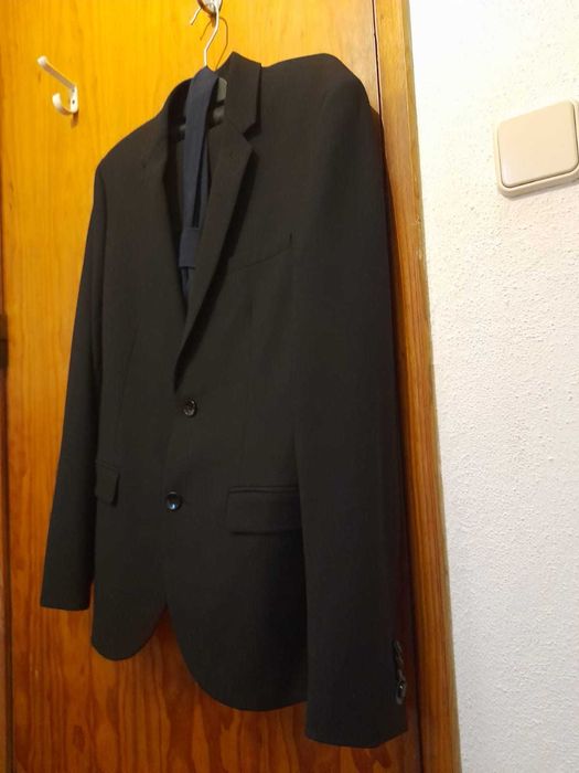 Blazer Preto Fato Super Slim Fit Mango Tamanho L + Gravata Azul