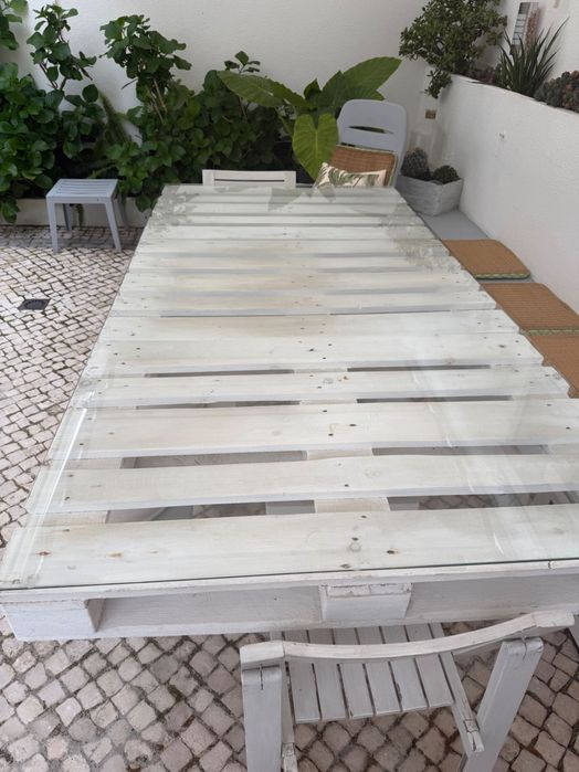 Mesa de jantar com Vidro Temperado para Jardim com Banco e 2 cadeiras - 240cm x 120cm