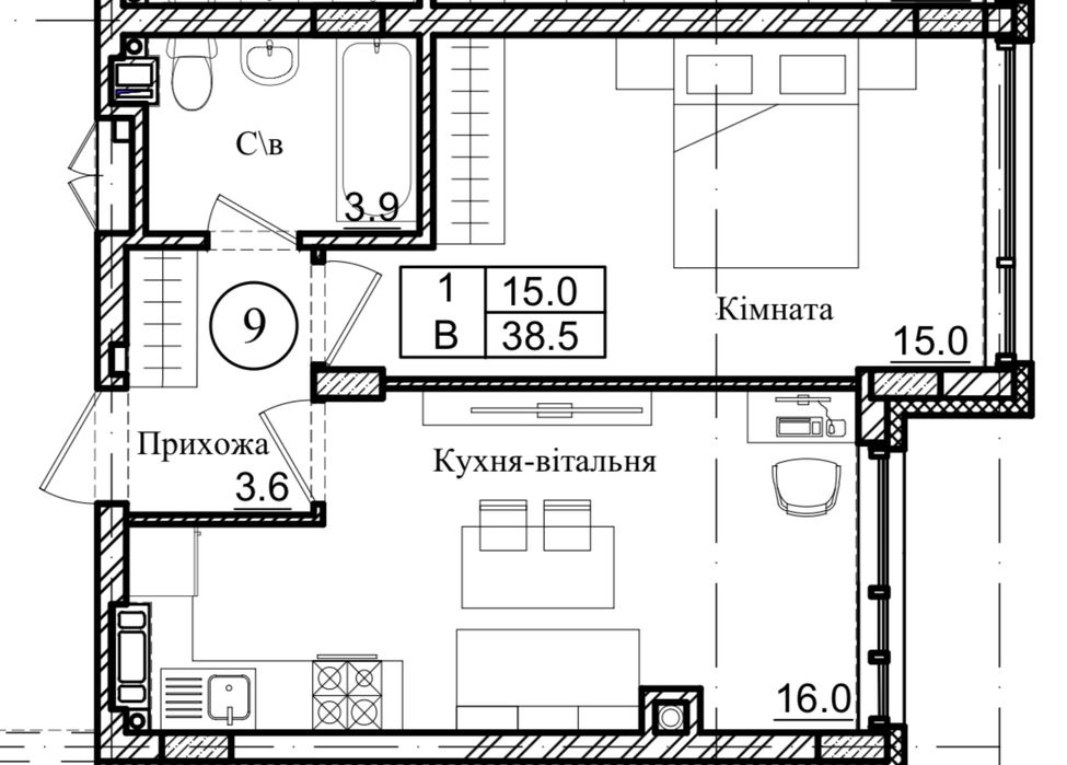 1-кімнатна квартира з ремонтом Святопетрівське