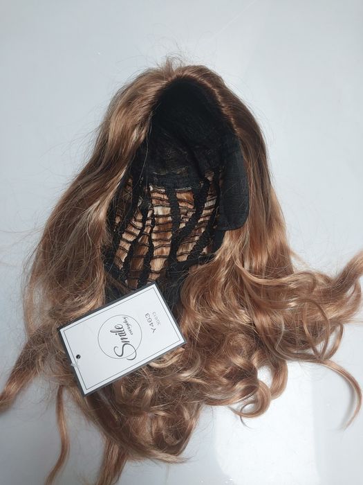 Nowa peruka Qnbiar miedziane i blond pasemka hak naturalne włosy