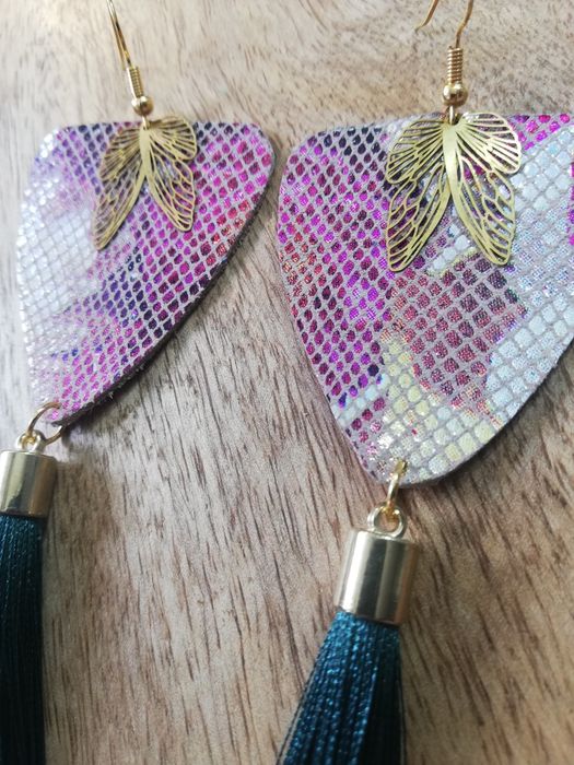 Kolczyki z włoskiej skóry ręcznie wycinane boho