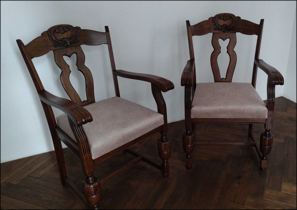 Krzesła tronowe, fotel drewniany gabinetowy, dębowe, stare