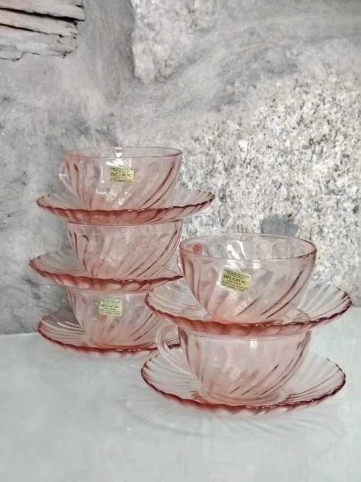 Conjunto de 5 Chávenas e Pires Arcoroc Rosaline Anos 70 ENVIO GRATIS