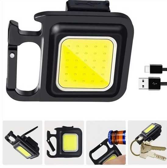 Мини cob led фонарик c карабином, магнитом, подставкой и открывашкой