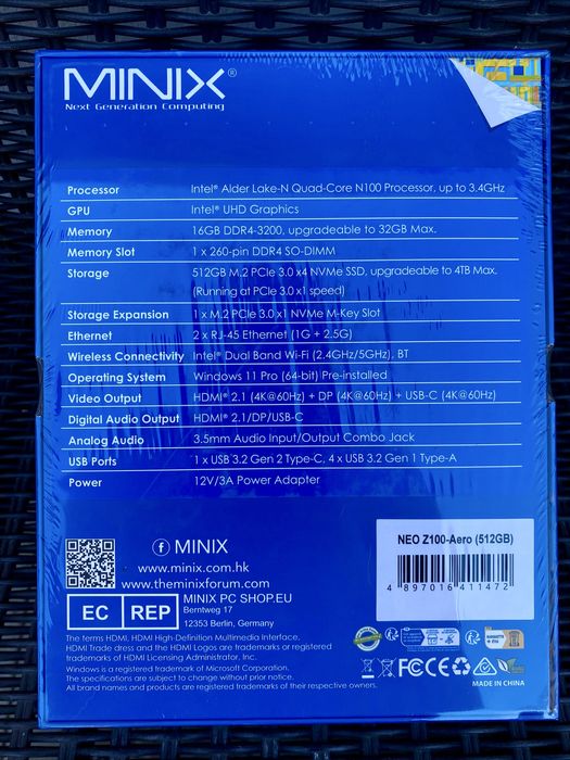 MINI PC MINIX BOX NEO Z100 0DB 16GB RAM / 512GB SSD C/ WINDOWS 11 PRO