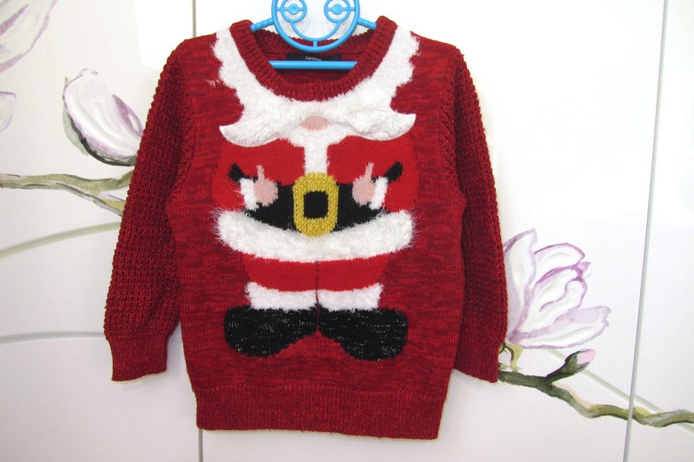 Новорічний светр світшот кофта Дід Мороз для хлопчика 2-3 роки 92-98