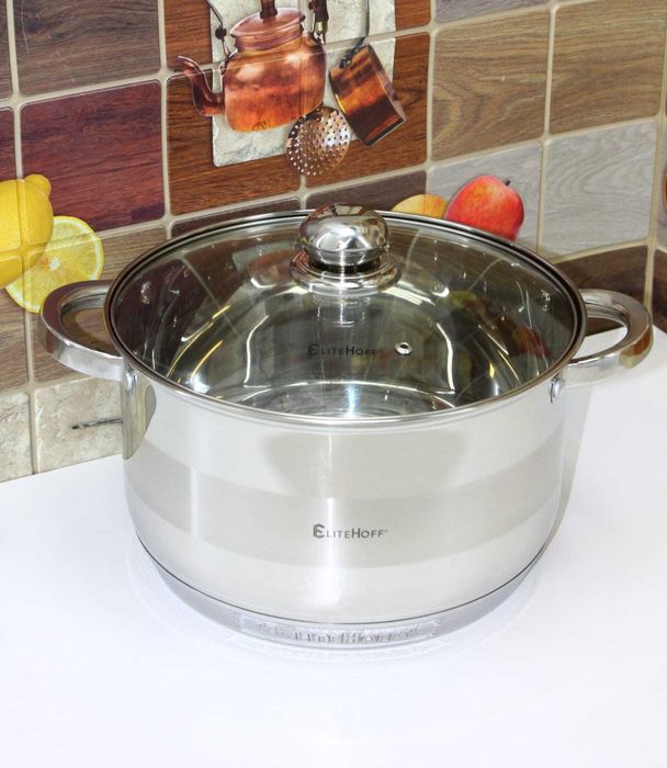 Garnek Stalowy Gastro 8,2L – Gaz, Indukcja, Szklana Pokrywka, E4007