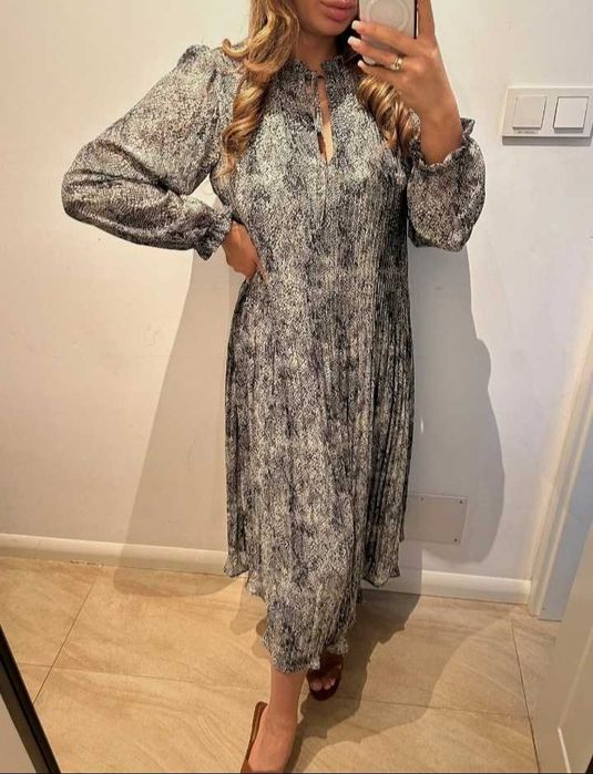Mango długa sukienka oversize skóra węża wężowy print Boho M/L