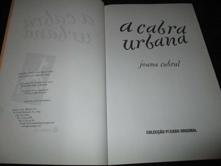 Livro A Cabra Urbana Joana Cabral Guerra e Paz