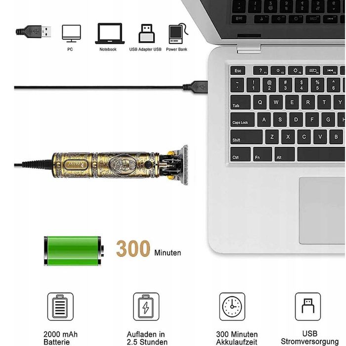 Maszynka do strzyżenia, trymer do brody VINTAGE styl retro boomers LCD