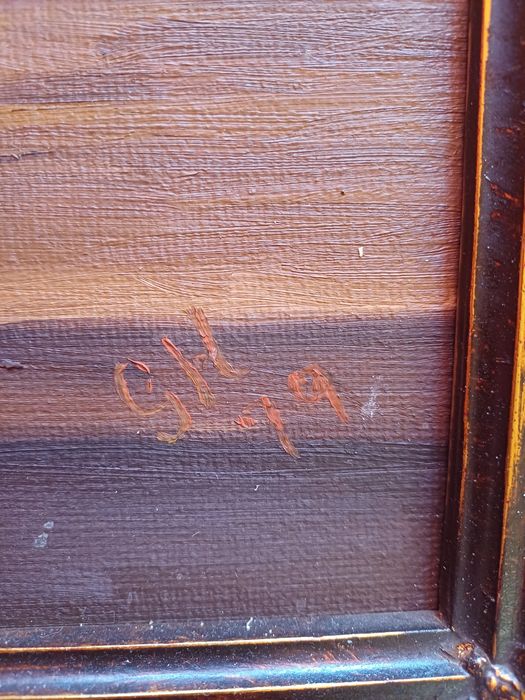 Stary obraz na płótnie sygnowany Kwiaty