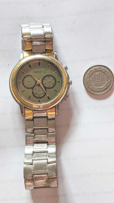 Geneva Męski Zegarek | Khaki Tarcza | Stalowa Bransoleta | Elegancja
