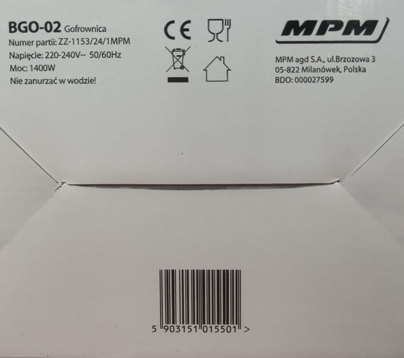 Gofrownica MPM BGO-02 1400 W, nowa.