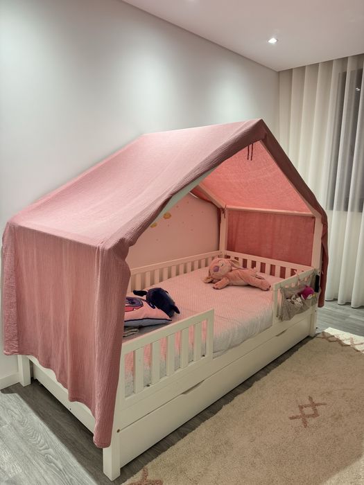 Cama Casinha Mon Lit Cabane 90x200 – Branca + 2 colchoes incluidos