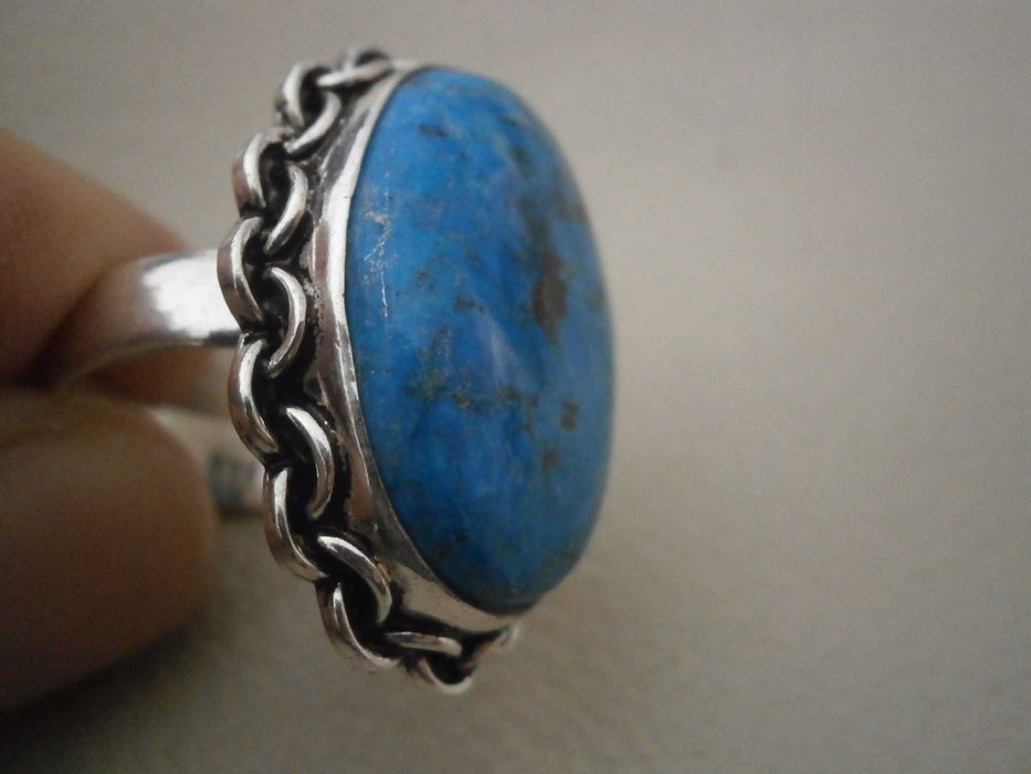 Anel Antigo em Prata com Pedra Natural semipreciosa Turquesa !