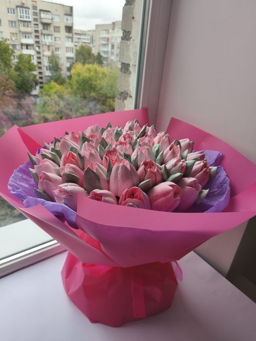 Зефірні квіти. Зефірний букет на 8 березня. Маленька коробка зефіру.