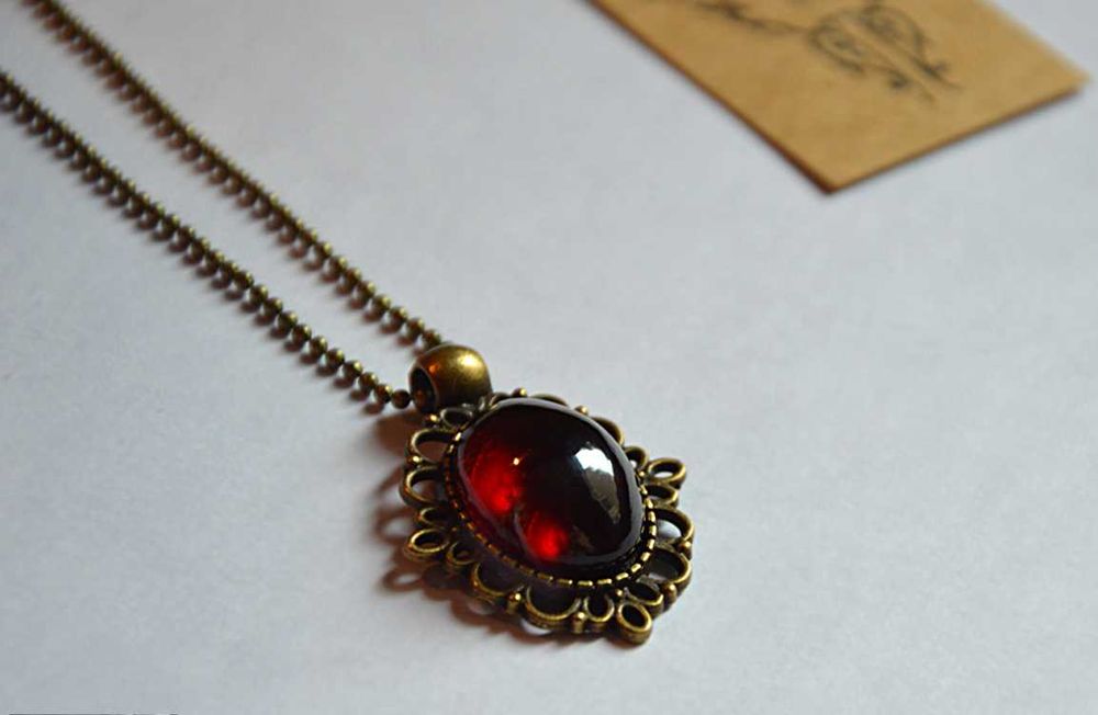 Granat Hessonit  Medalion Wisior Vintage