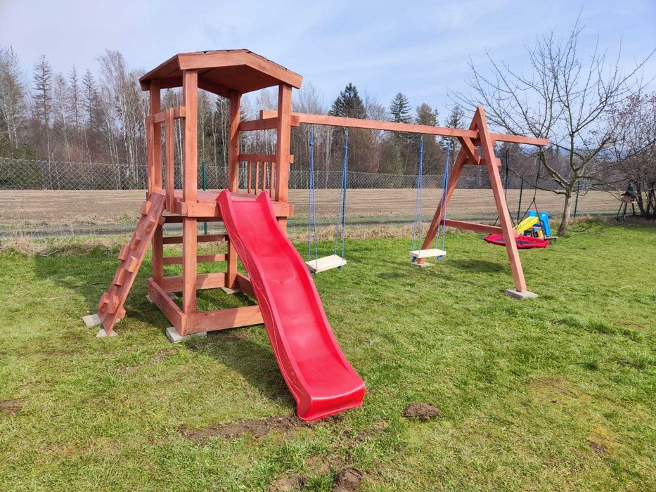 Plac zabaw z kantówki Z DOMKIEM piaskownicą LITE DREWNO dla dziecka +