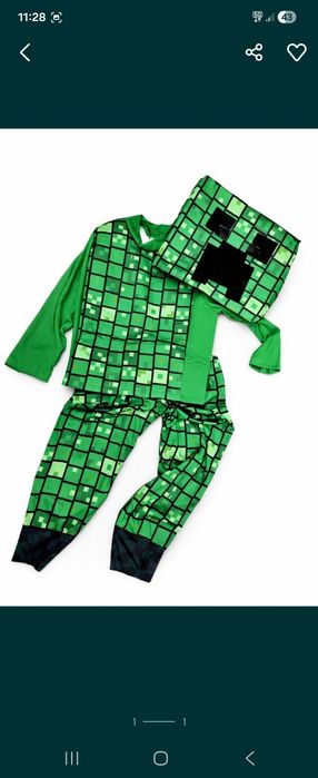 Strój kostium Minecraft Creeper – przebranie dziecięce z maską, 122 cm