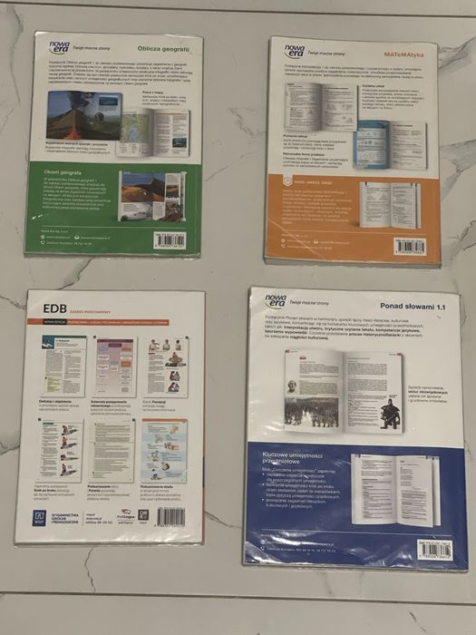 Nowe podręczniki klasa 1 polski 1 , Matematyka 1, geografia 1, edb