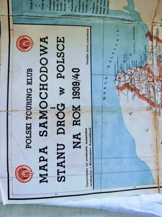 MAPA  od 1939 do 1940 samochodowa stanu dróg w Polsce.