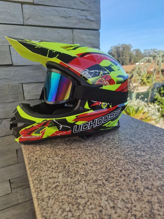 capacete de todo-o-terreno/motocross UCHOOSE (Kask Cross / Downhill) em amarelo fluorescente