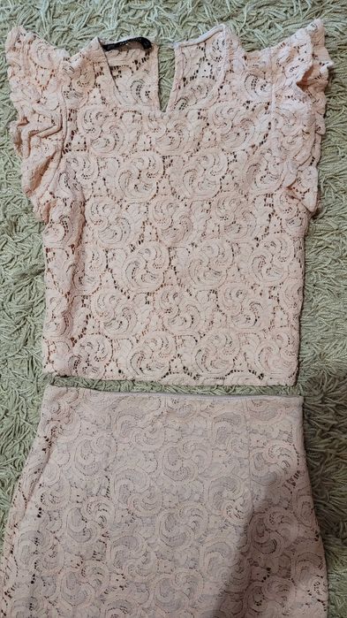 Zara morelowy żakardowy komplet 34