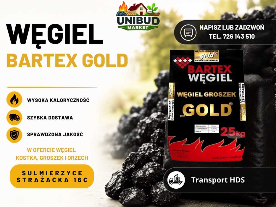 Węgiel groszek BARTEX GOLD max. 29 MJ 1 paleta - 1 tona transport HDS