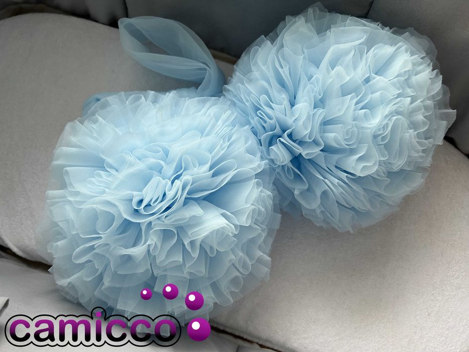 POMPONY pompon ozdoba BALDACHIM do łóżeczka szyfon tiul dekoracja HIT