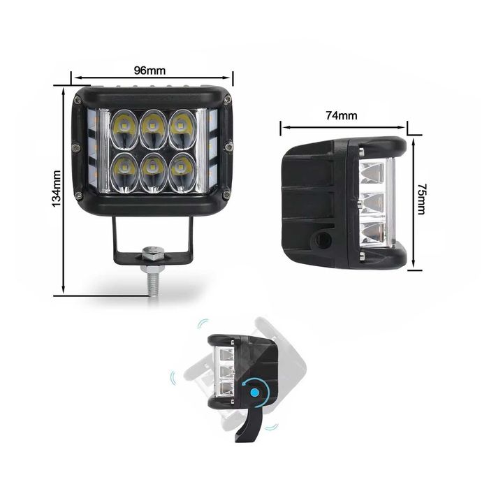 Par Faróis Auxiliares LED Quadrados Dupla Luz - 45W 9000LM