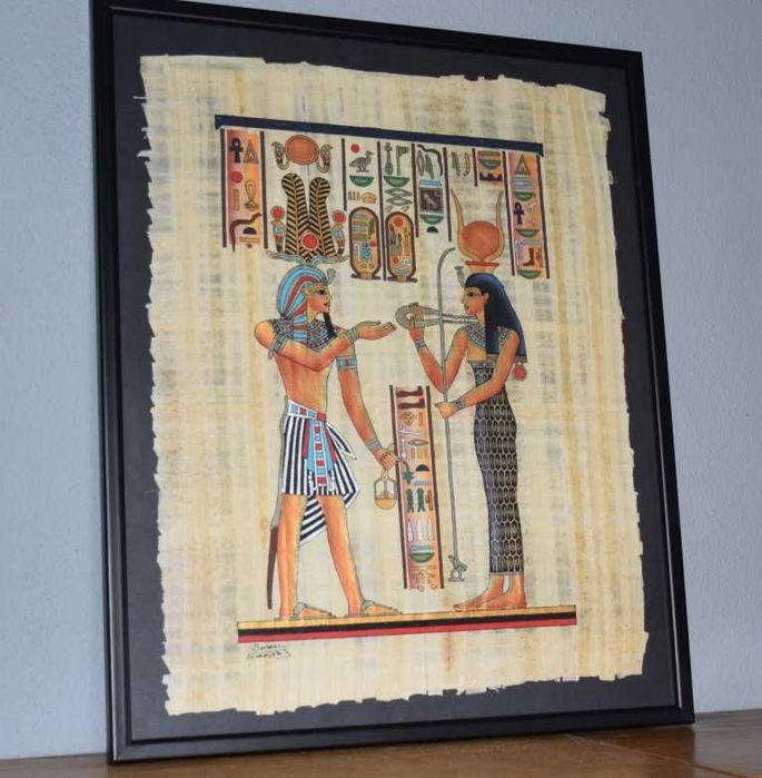 Quadro egípcio em tela de papiro, com certificado de autenticidade, de Gamal Elmesery