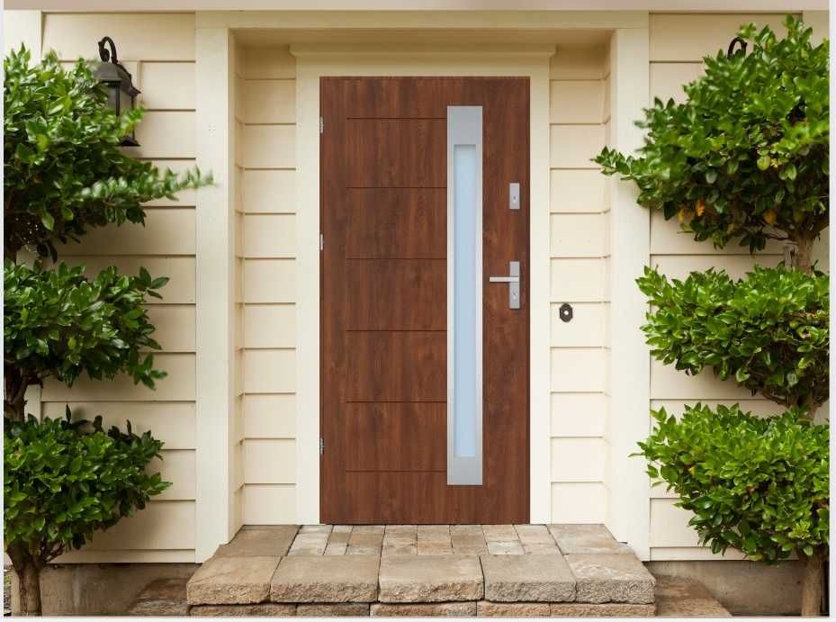 Drzwi zewnętrzne Thermo pełne i szklone , ościeżnica, próg, klamki