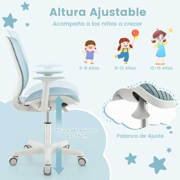Cadeira giratória de secretária para criança Azul NOVA