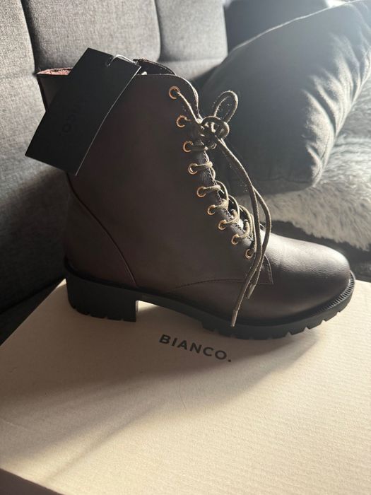 Botki Damskie na Obcasie Bianco Ciemno Brązowe Eko Skóra r. 40