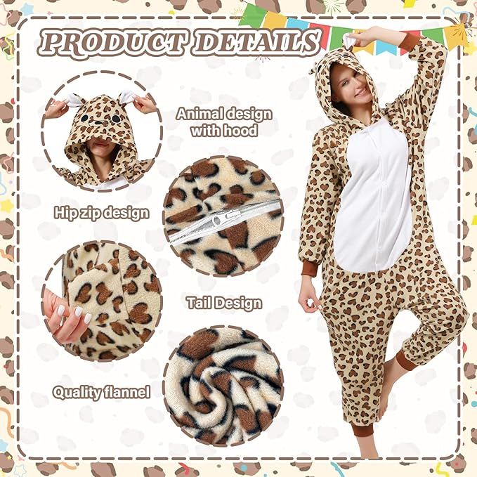 Piżama kigurumi damska lampart pluszowa z kapturem L