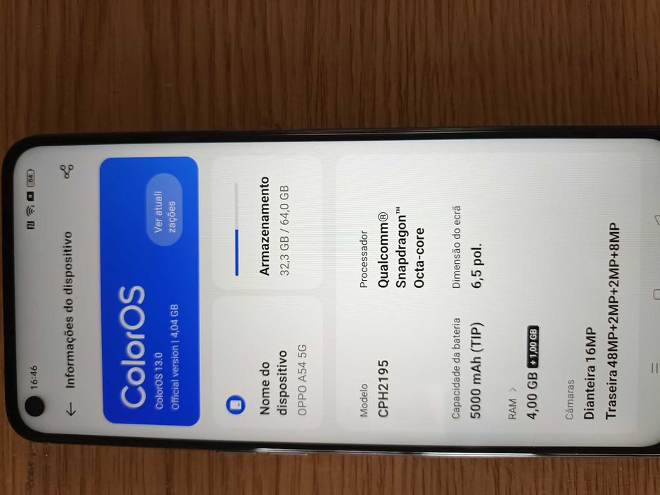 OPPO A54 5G com 4GB de RAM
