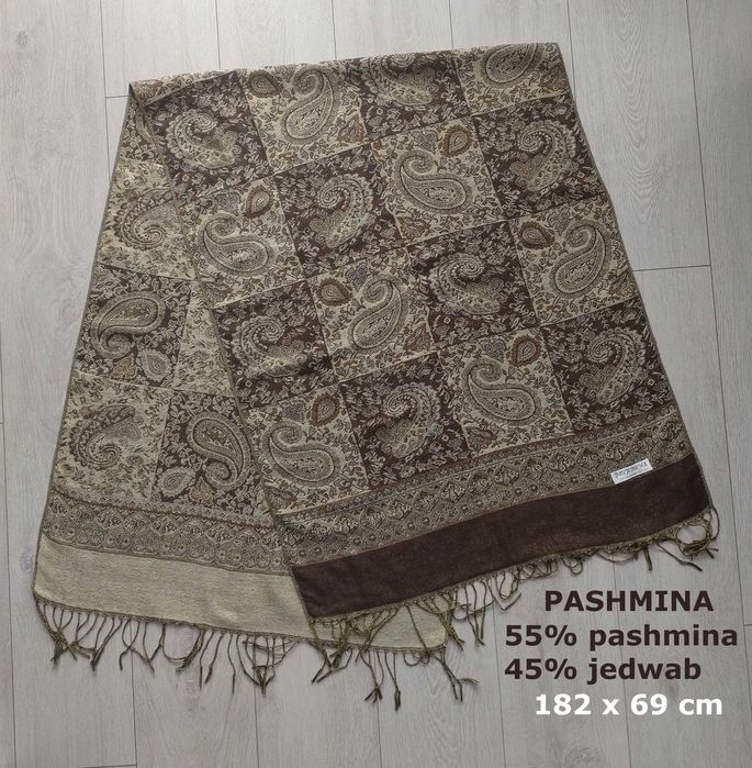 Szal Pashmina - brąz/beż, 182×69, pashmina, jedwab