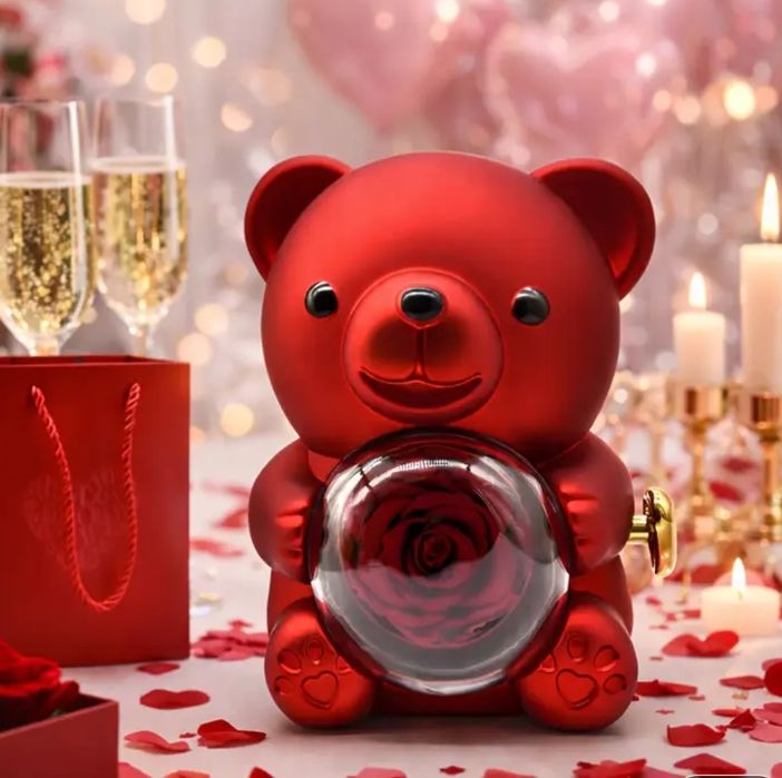 Мишка-коробка для украшения с мыльной розой, подарок