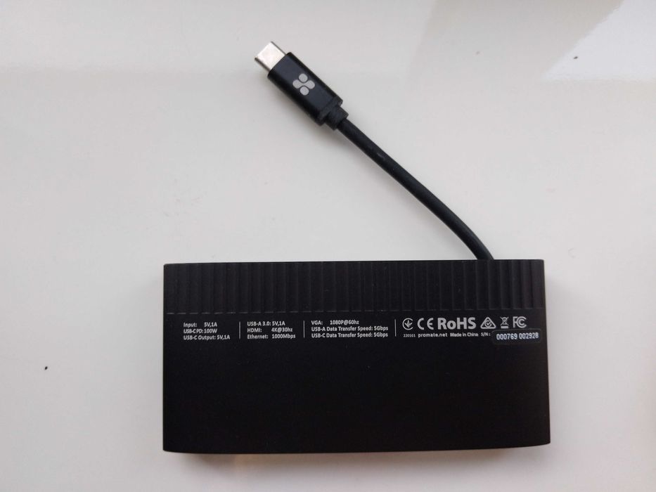 USB хаб Promate 6-1  USB-C PD 100 Вт  Gigabit Ethernet   HDMI   VGA