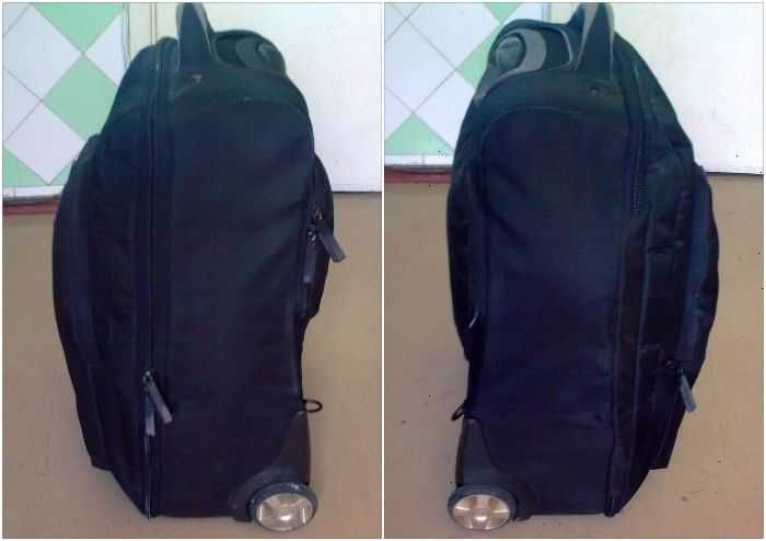 Чемодан рюкзак на колесах с выдвижной ручкой, в рабочем состоянии