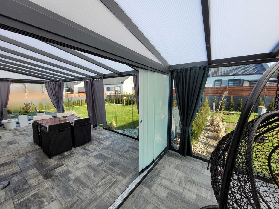 Zadaszenie tarasowe z aluminium / szkło przesuwne / darmowy projekt
