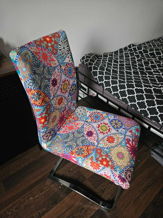 Pokrowce na krzesła wzór folklor kolorowe 4 szt uniwersalne
