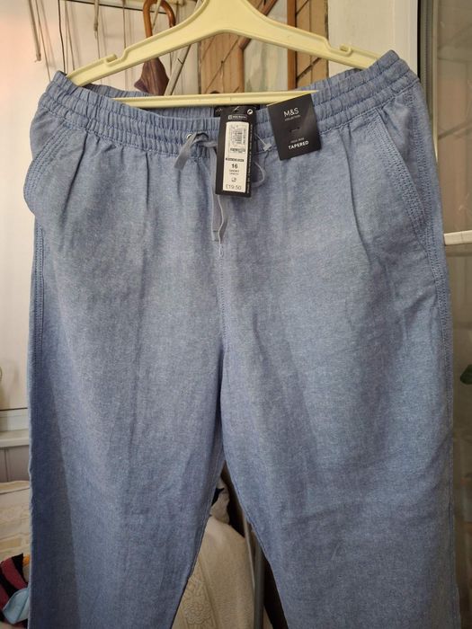 Нові лляні штани M&S Collection High Rise Tapered, льон/віскоза (UK 16)