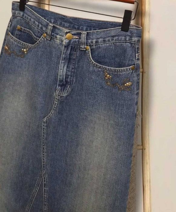 Винтажная джинсовая юбка макси, трапеция, TRADER Jeans Company эффект варки, р. S/M